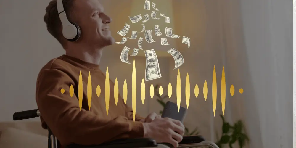 "Man listening to Dubai Wealth Secret audio frequencies using headphones to manifest financial abundance."