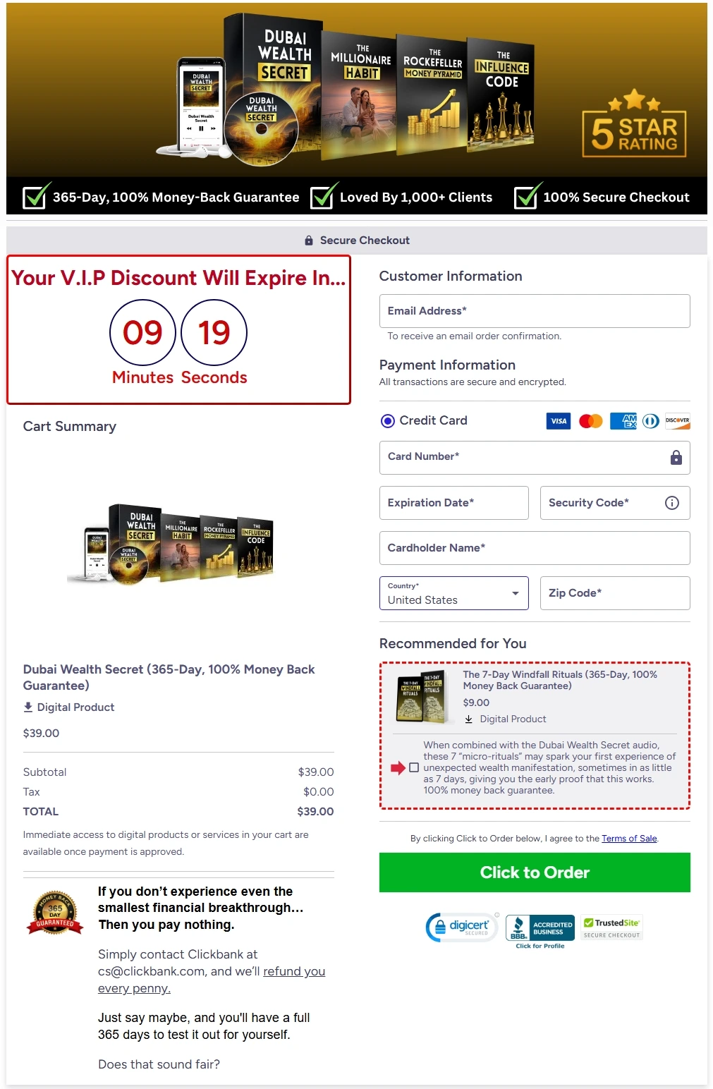 Dubai Wealth Secret checkout page